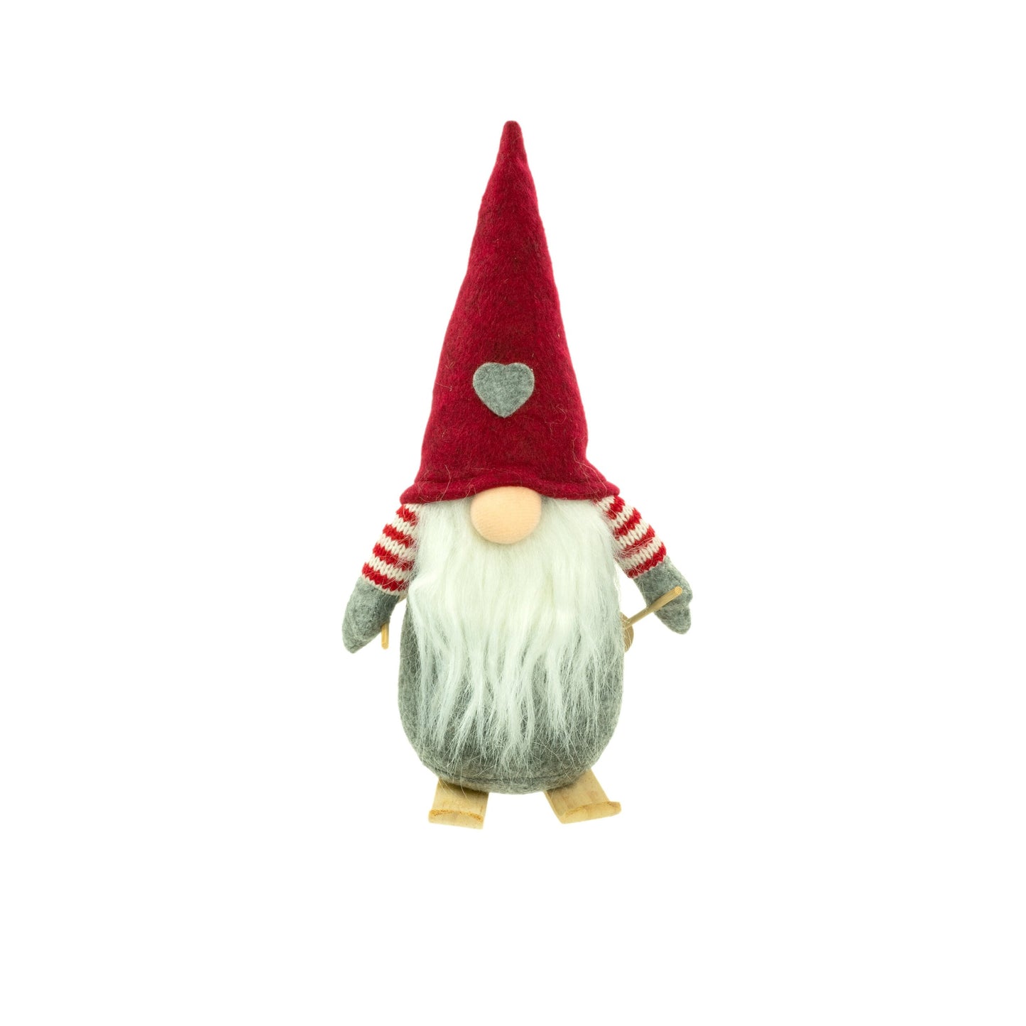 Rollo The Heart Hat Ski Gnome with Striped Sleeves, Skis and Poles
