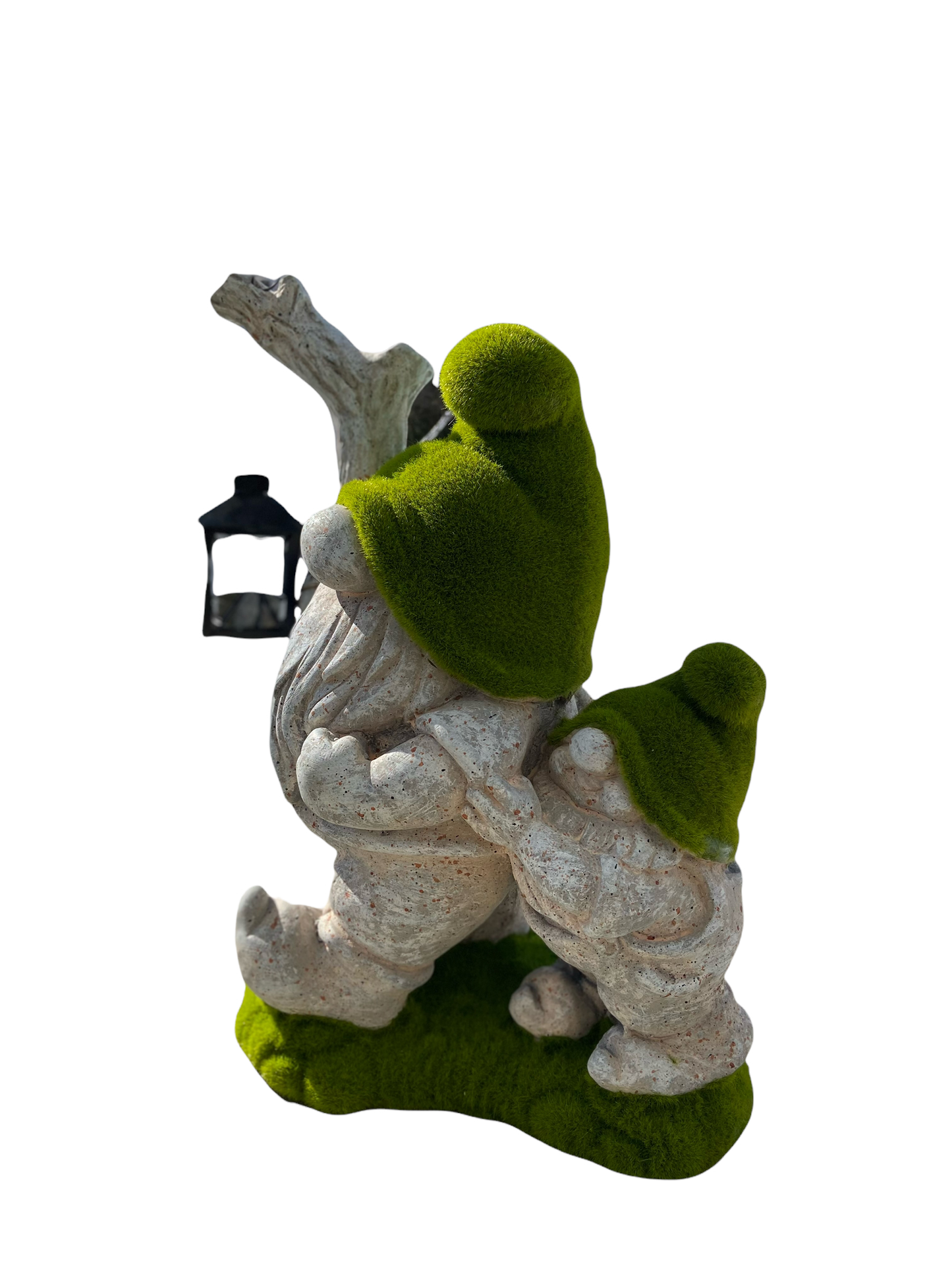 Papa and Son Mossy Garden Resin Metal and Glass Gnome Stander with Tea Light Lantern