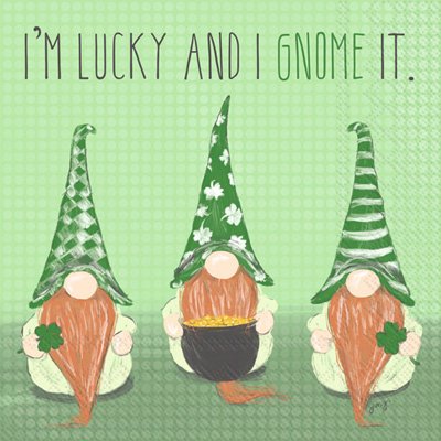 LUCKY  GNOMES COCKTAIL NAPKIN - ST. PATRICKS DAY - IRISH
