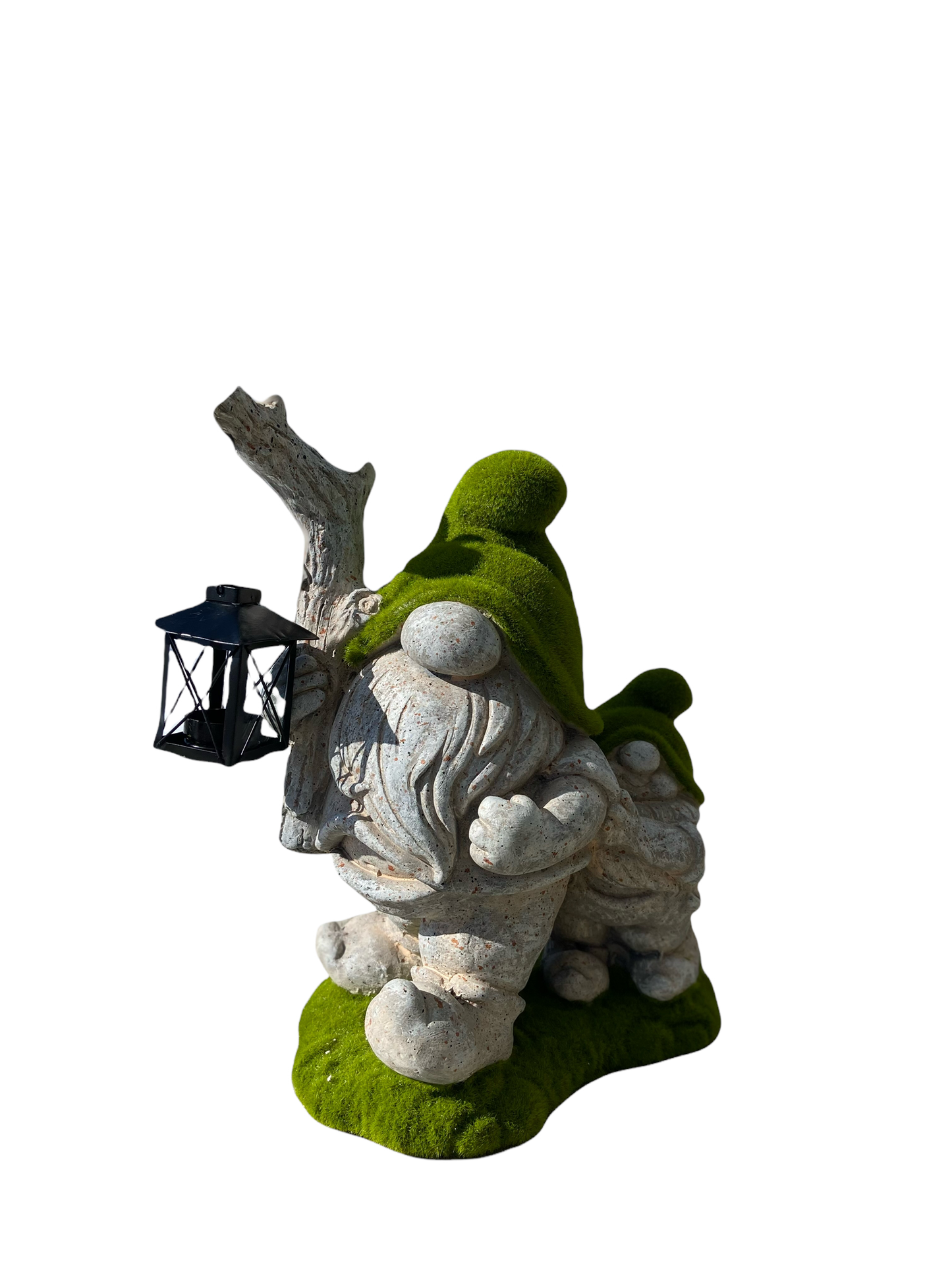 Papa and Son Mossy Garden Resin Metal and Glass Gnome Stander with Tea Light Lantern