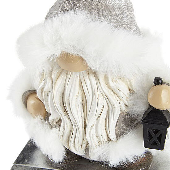 Santa Gnome White Christmas Stocking Holder with Lantern