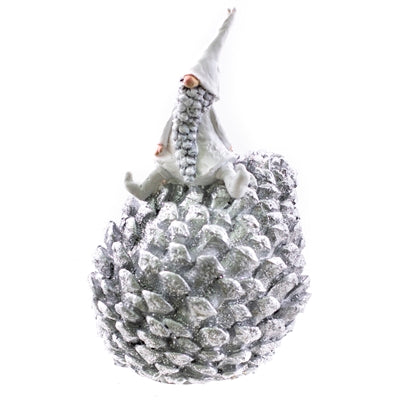 White Sitting Santa on Pinecone