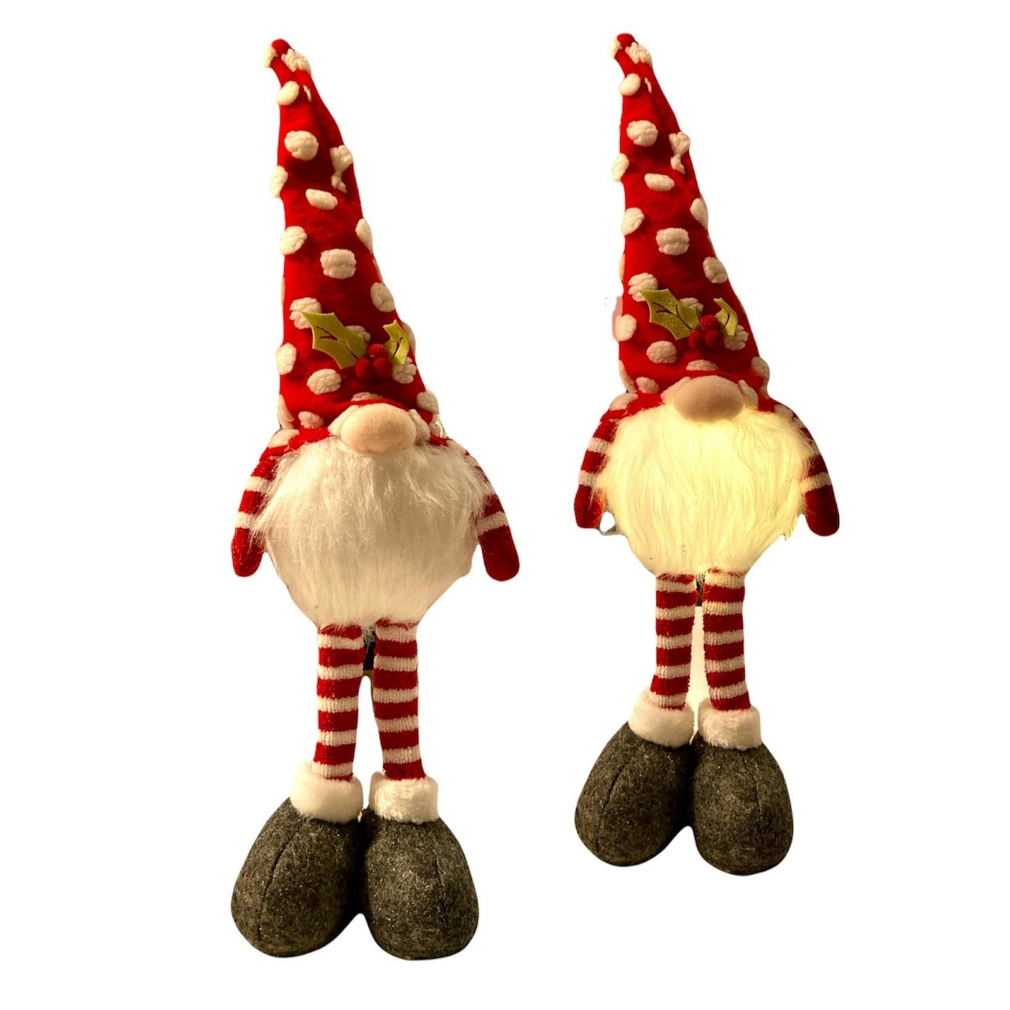 SPRIGHTLY WINTER GNOME STANDER WITH LIGHT-UP BEARD and POLKA DOT HATS WITH HOLLY- Pick from 3 Colors