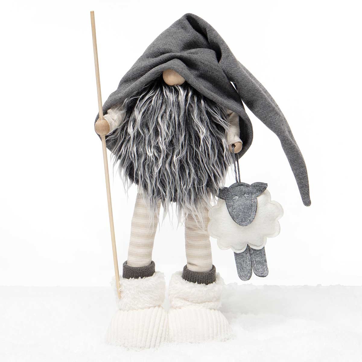SHEPARD GNOME GREY/CREAM WITH LAMB, STAFF, CLOAK, WOOD