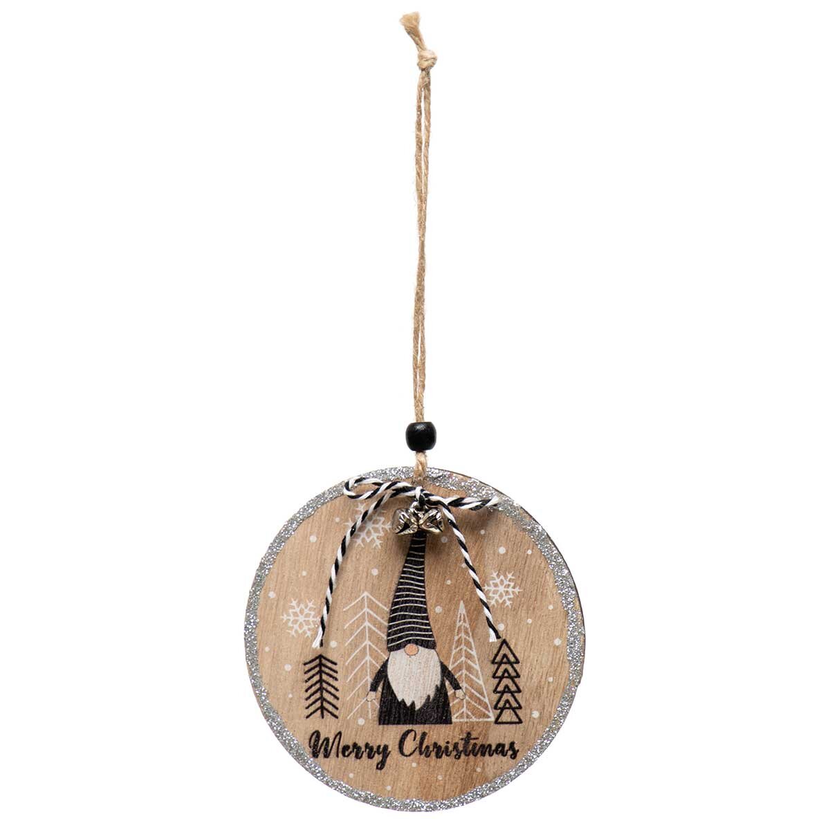 Gnome Black and White Wooden Ornament