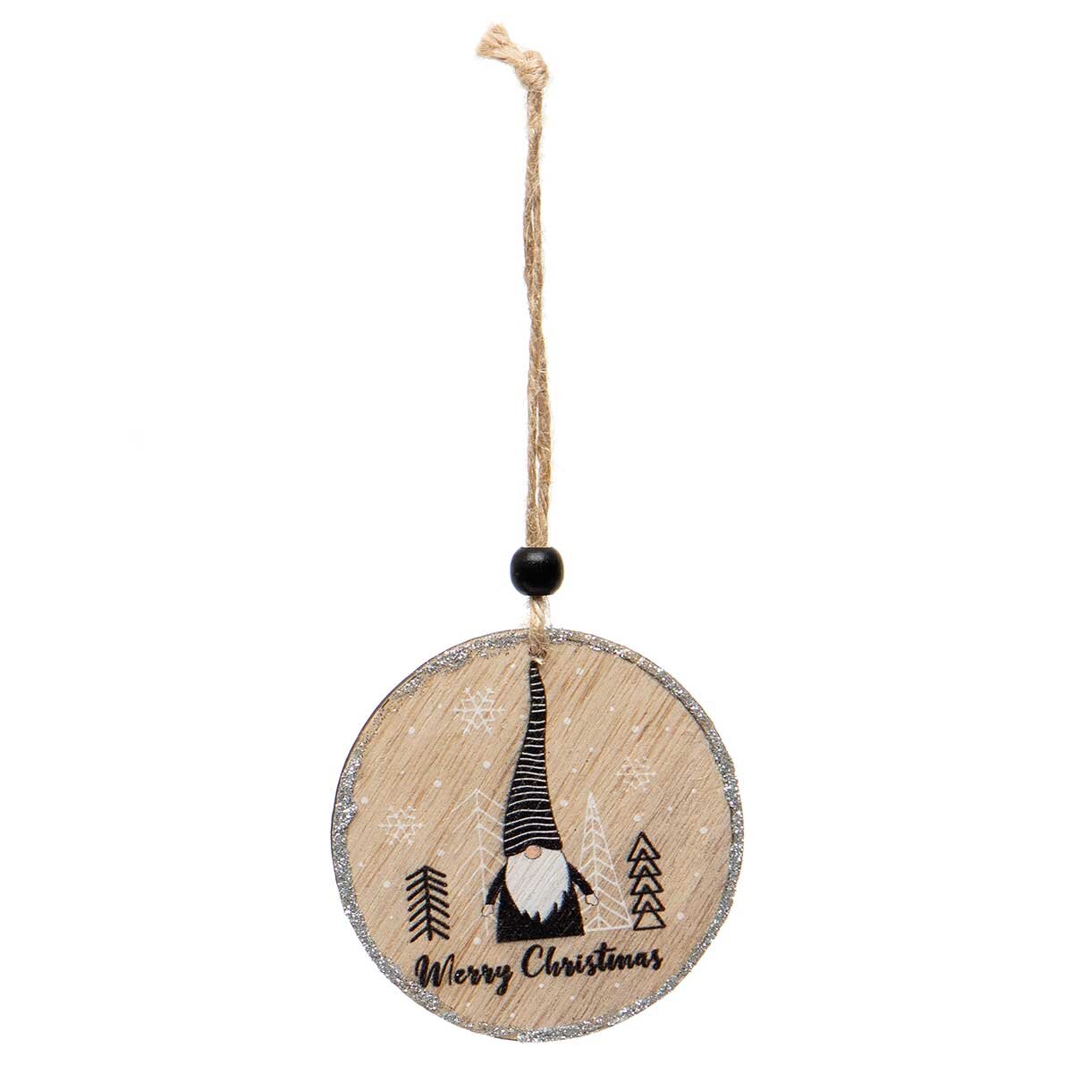 Gnome Black and White Wooden Ornament