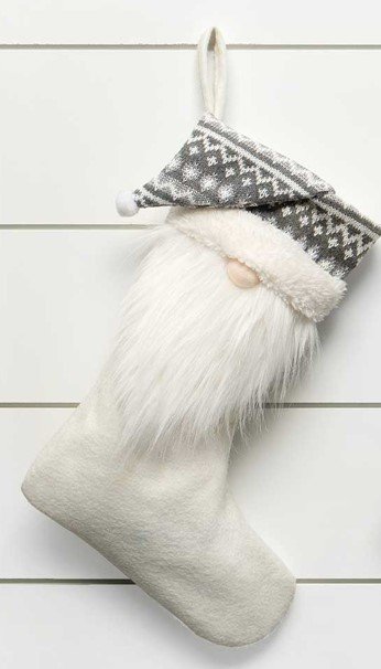 GNOME STOCKING GREY/CREAM WITH SWEATER HAT AND POM-POM