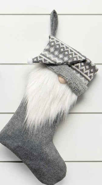 GNOME STOCKING GREY/CREAM WITH SWEATER HAT AND POM-POM