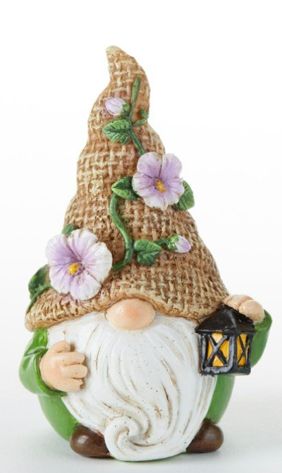 Set of 2 - 2.2 x 3.6" Resin Garden Gnomes Green and Blue with Flowers