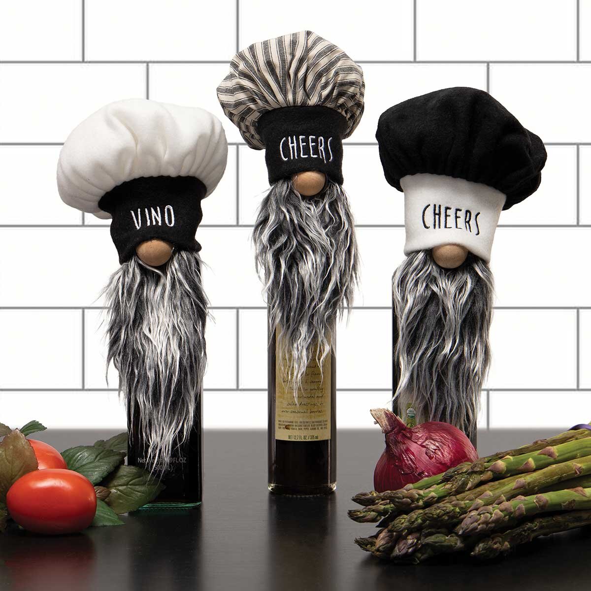 BON APPETIT GNOME BOTTLE TOPPER WITH CHEF HAT- 3 Options to Choose From
