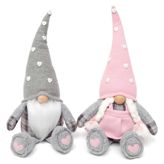 Heart Button Gnomes with Pink and Grey Accents - Choose One or Both