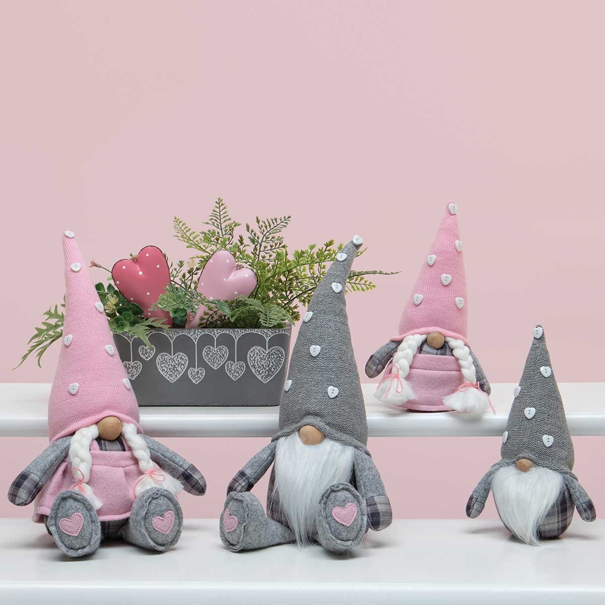 Heart Button Gnomes with Pink and Grey Accents - Choose One or Both