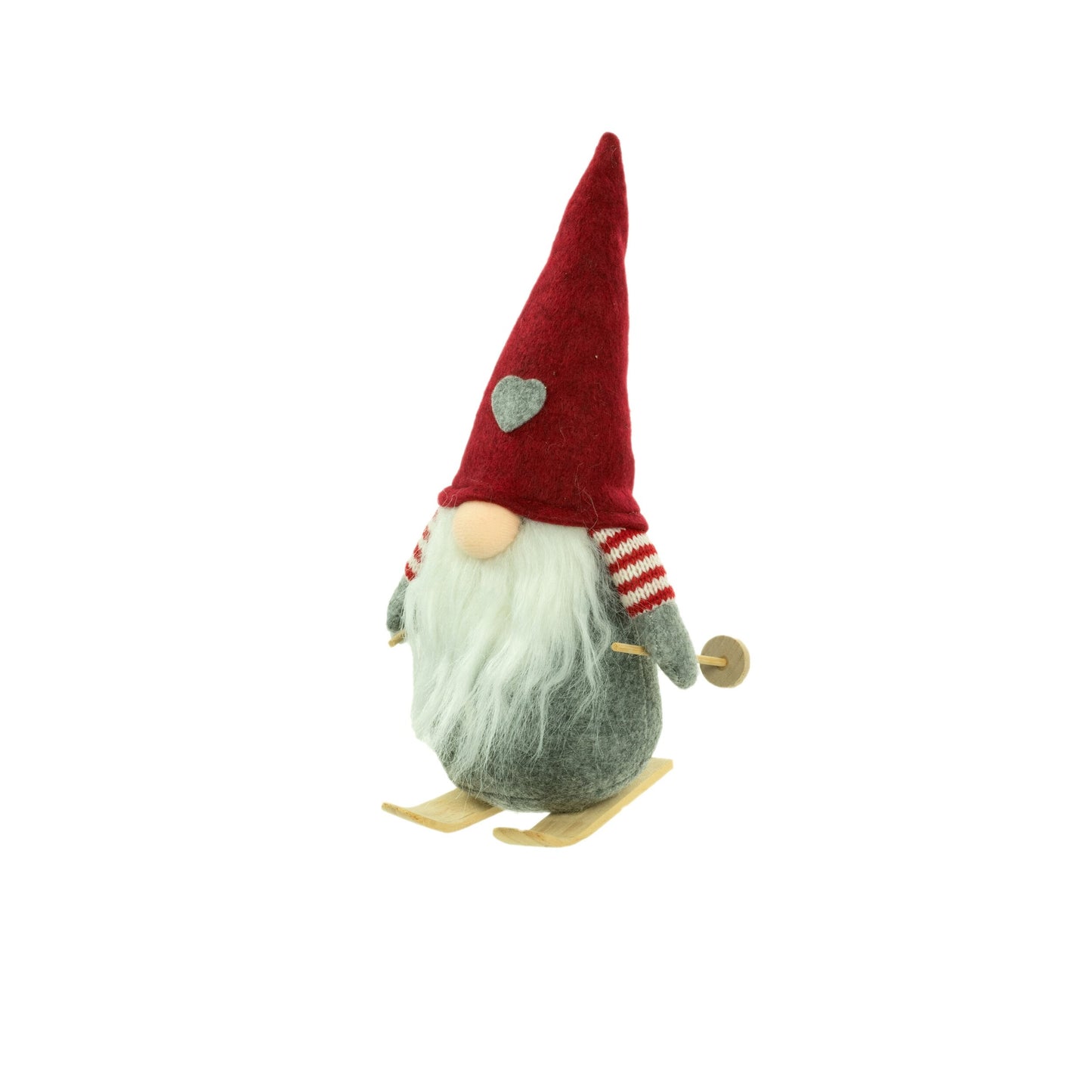 Rollo The Heart Hat Ski Gnome with Striped Sleeves, Skis and Poles