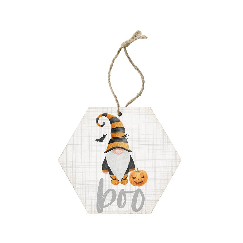 Boo Gnome Real Wood Gift Tag Ornament Honey Comb