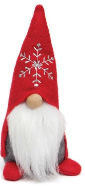 KLAUS GNOME RED WITH SNOWFLAKE EMBROIDERED HAT, WOOD NOSE